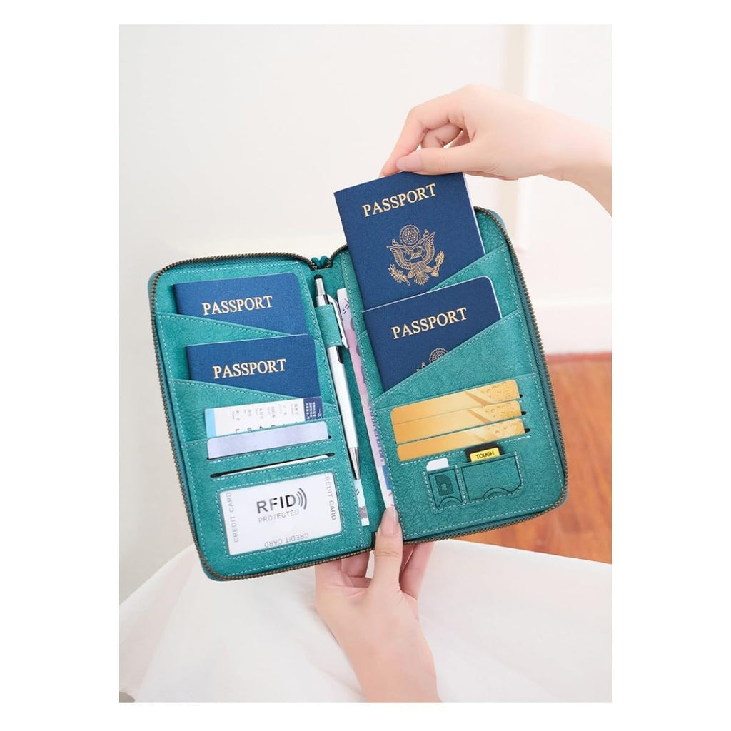 RFID Leather Passport Wallet & Travel Document Organizer