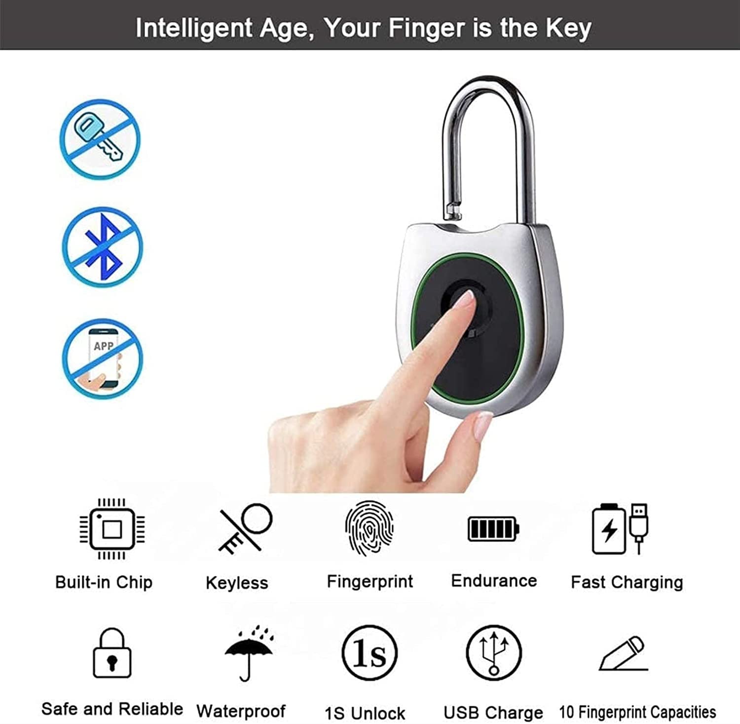 USB Rechargeable Fingerprint Padlock