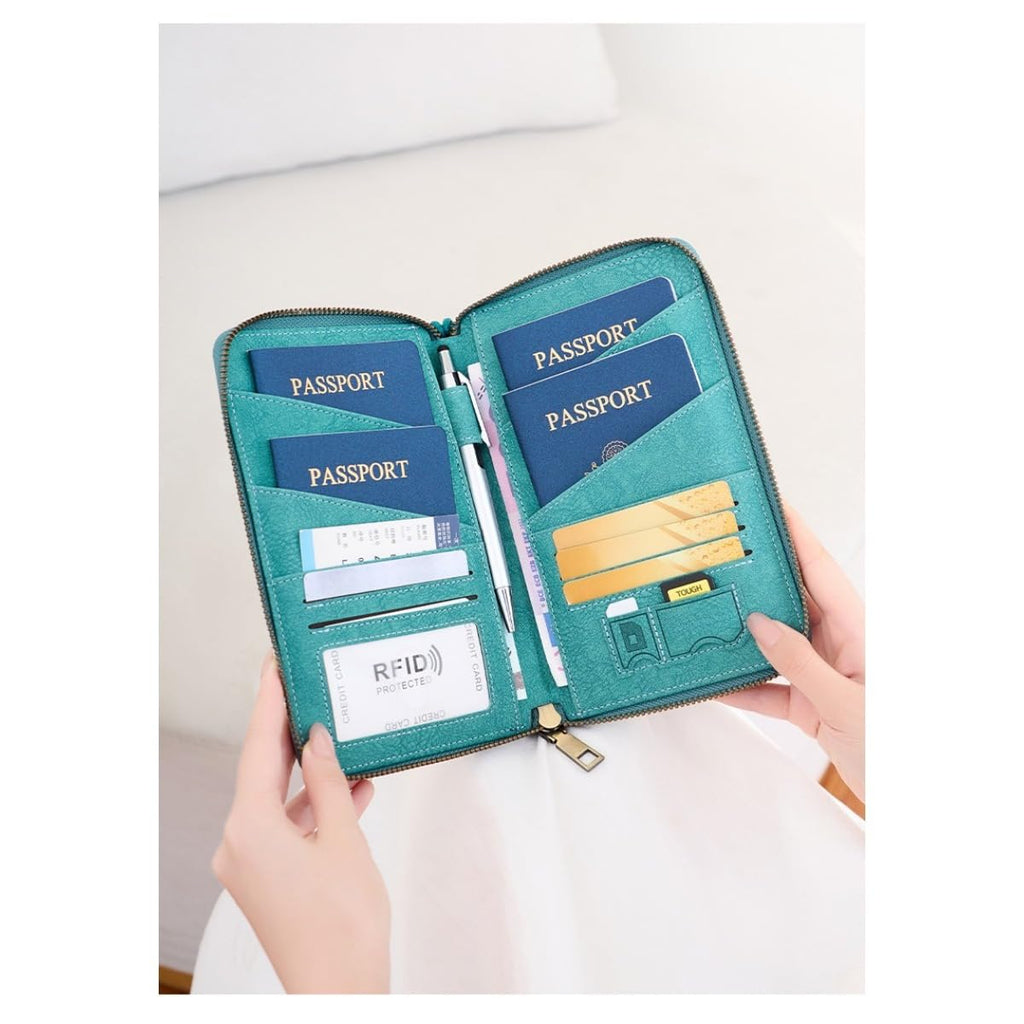 RFID Leather Passport Wallet & Travel Document Organizer