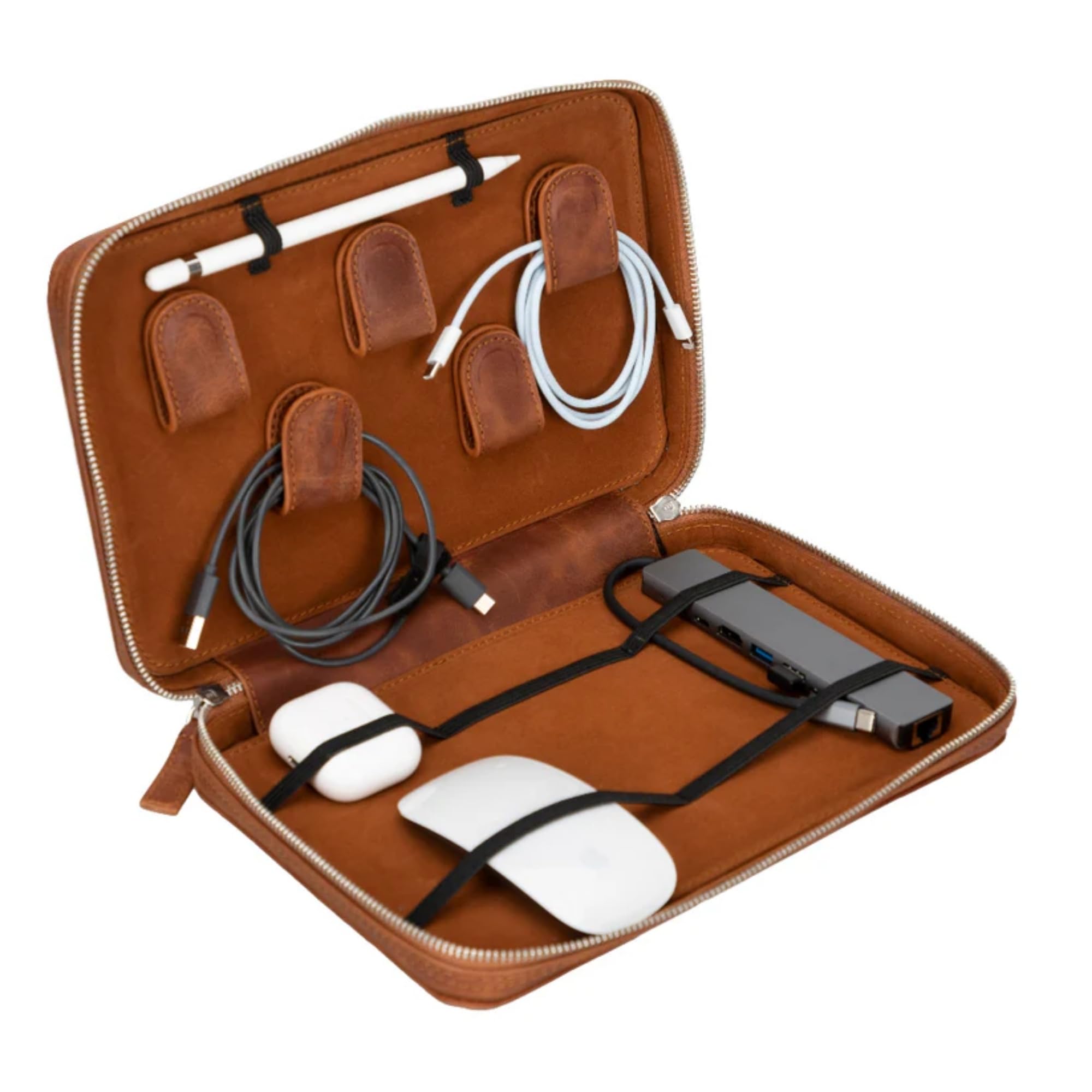 Handmade Full-Grain Leather Cable Organizer Bag