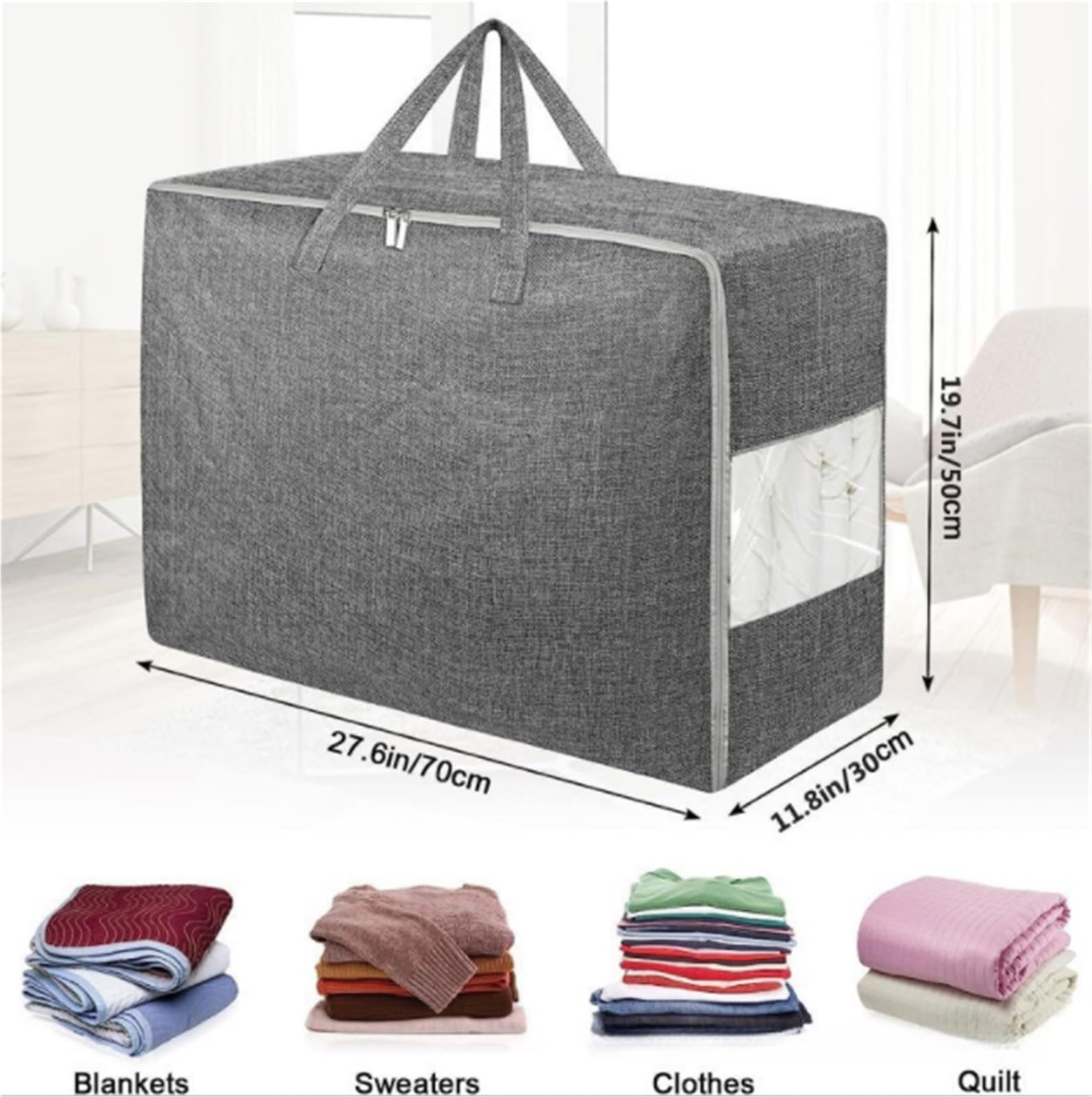 Clear Window Storage Bag with Handle & Zipper