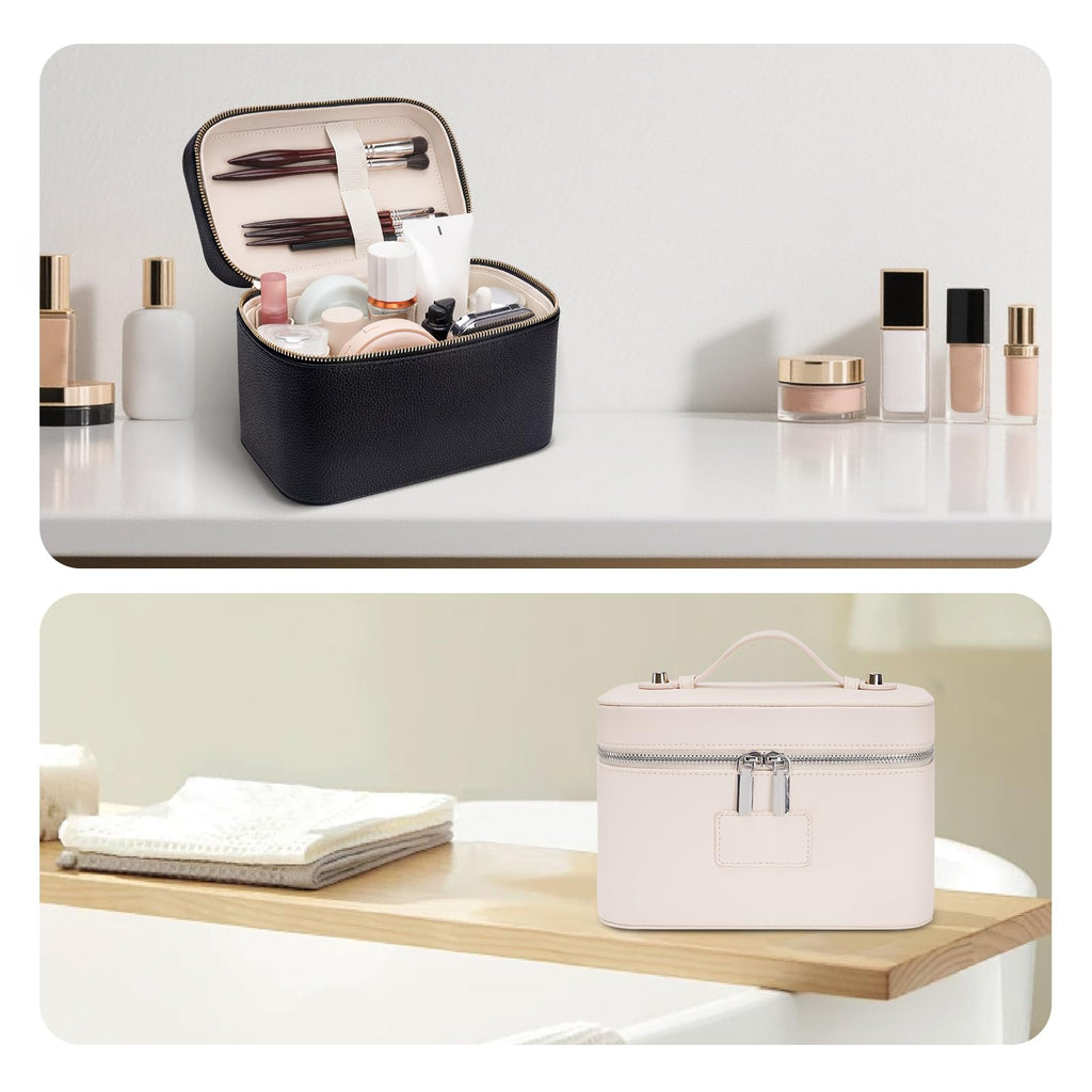 Leather Travel Makeup Case with Removable Divider