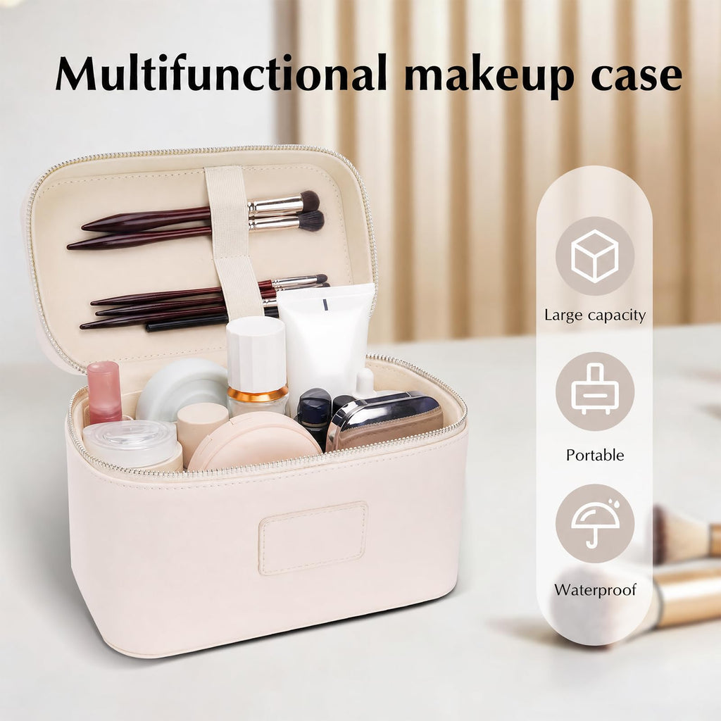 Leather Travel Makeup Case with Removable Divider