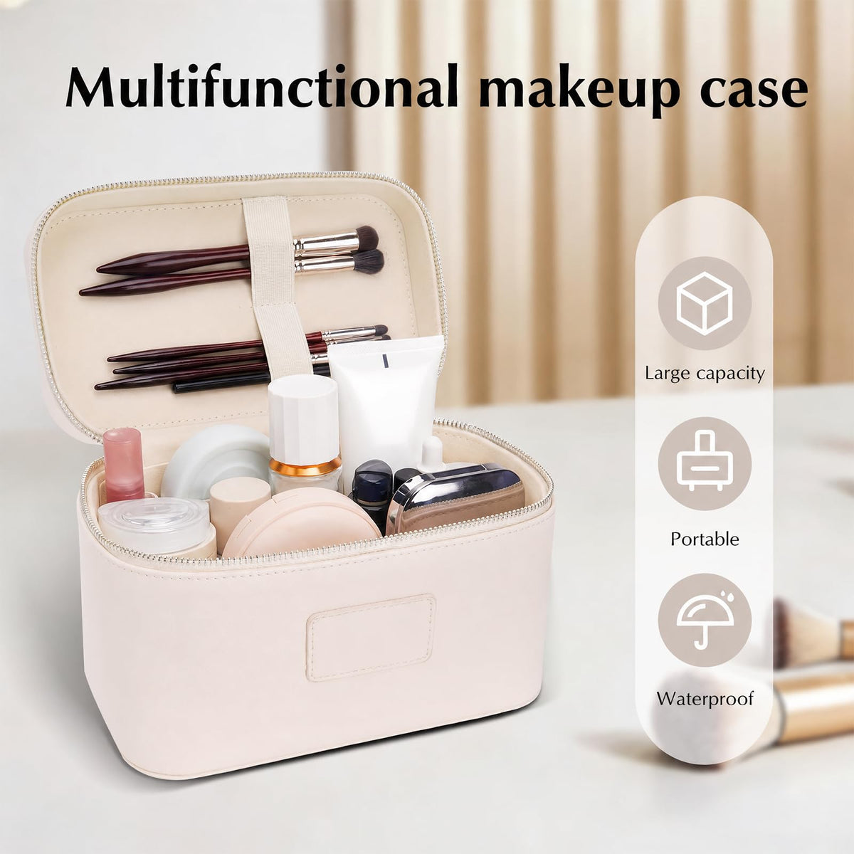 Leather Travel Makeup Case with Removable Divider