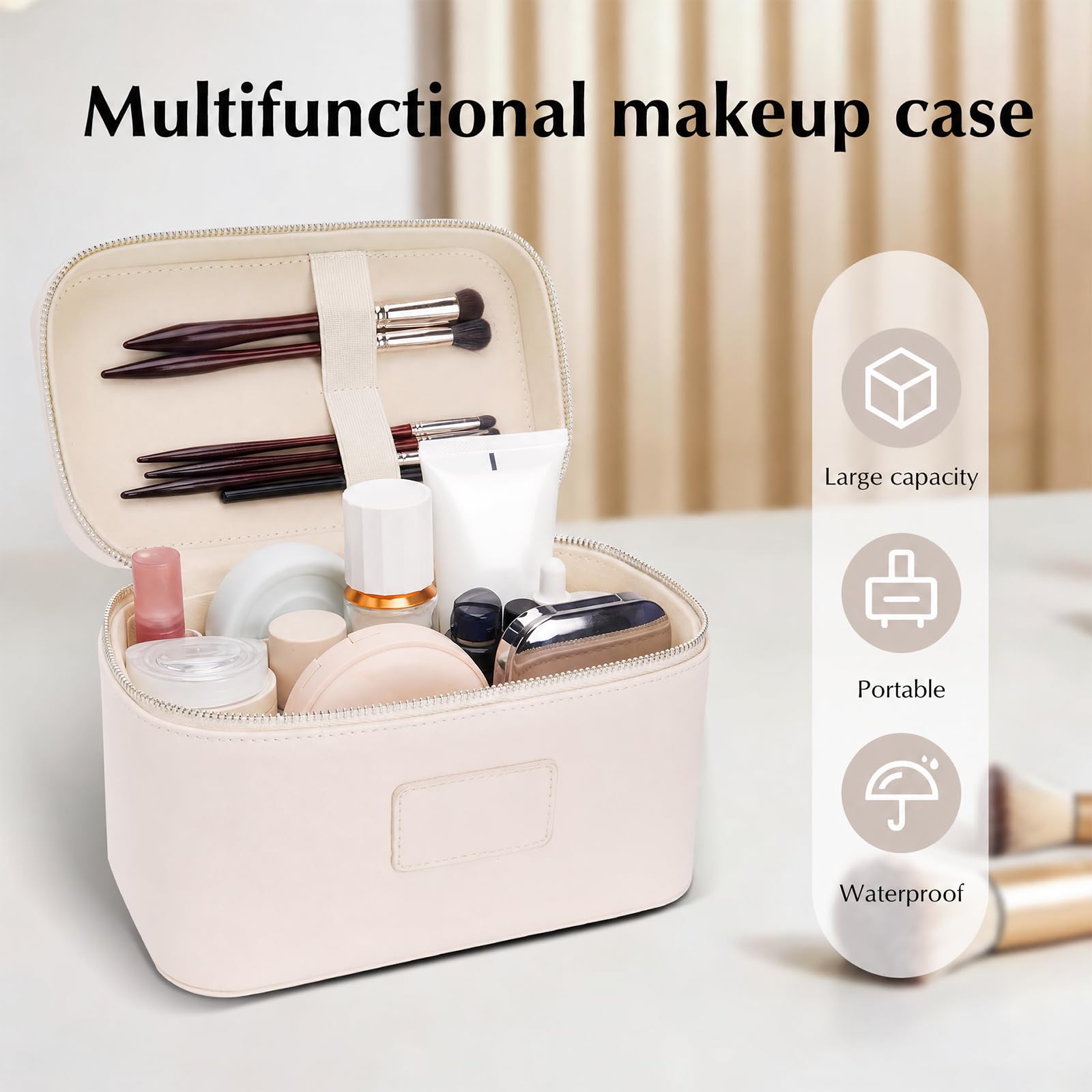 Leather Travel Makeup Case with Removable Divider