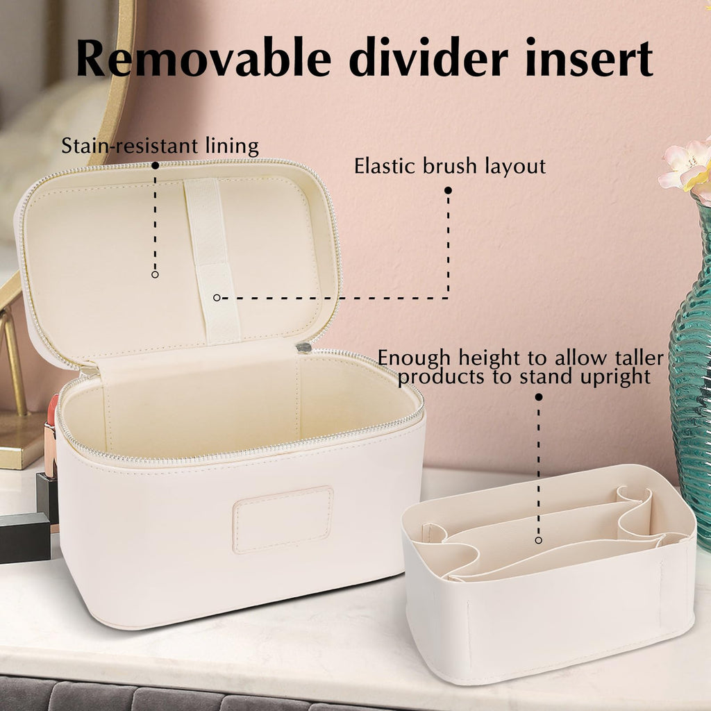Leather Travel Makeup Case with Removable Divider