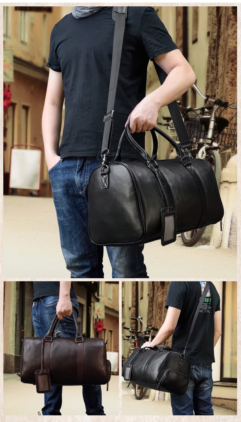 Large Leather Weekender Travel Duffel Bag