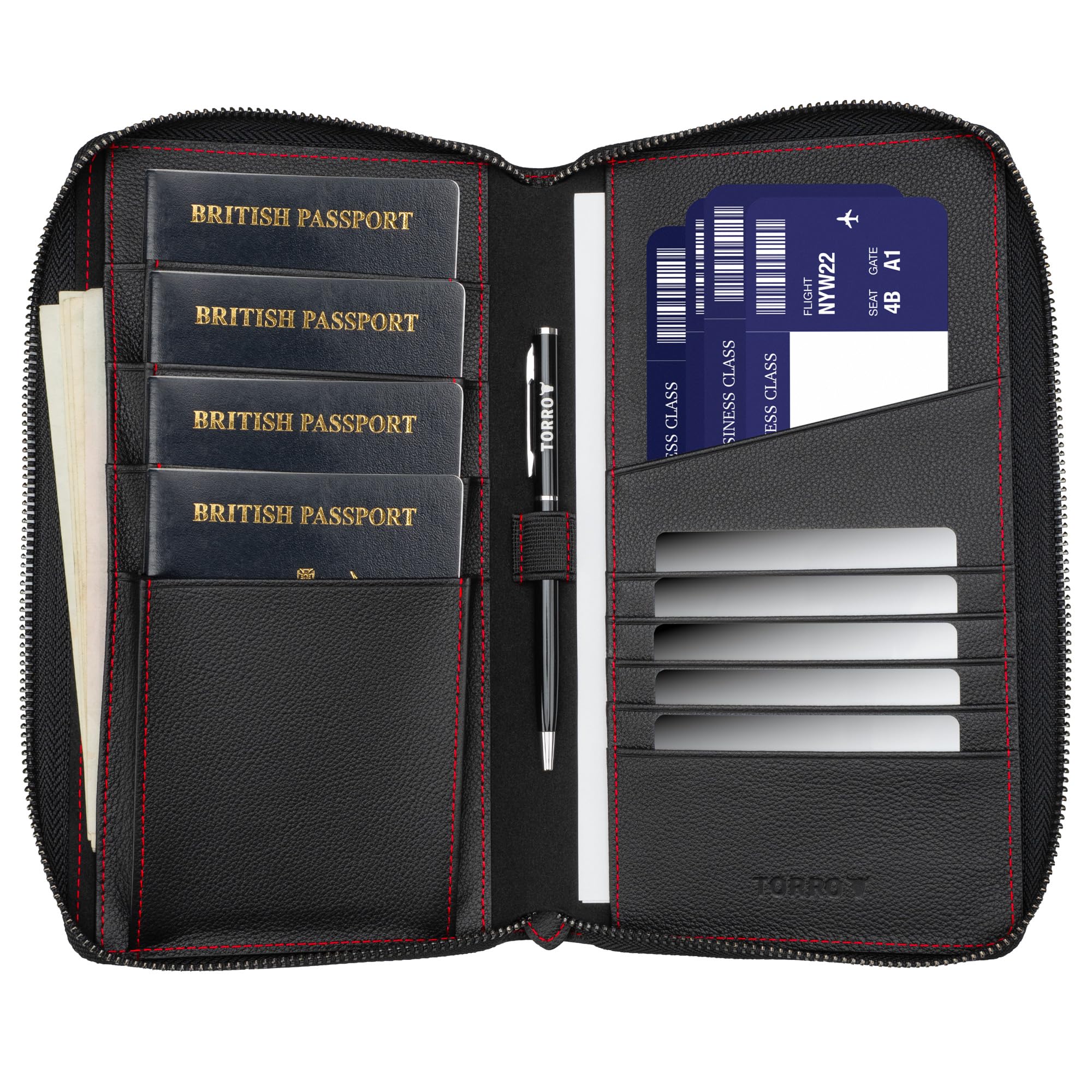 RFID Leather Family Travel Wallet & Passport Organizer