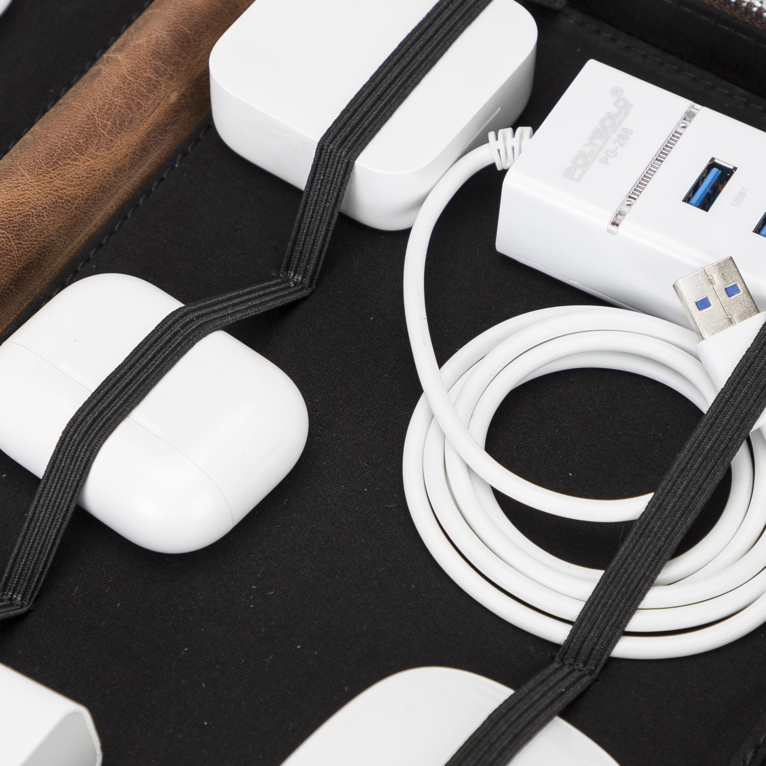 Full Grain Leather Travel Cable Organizer