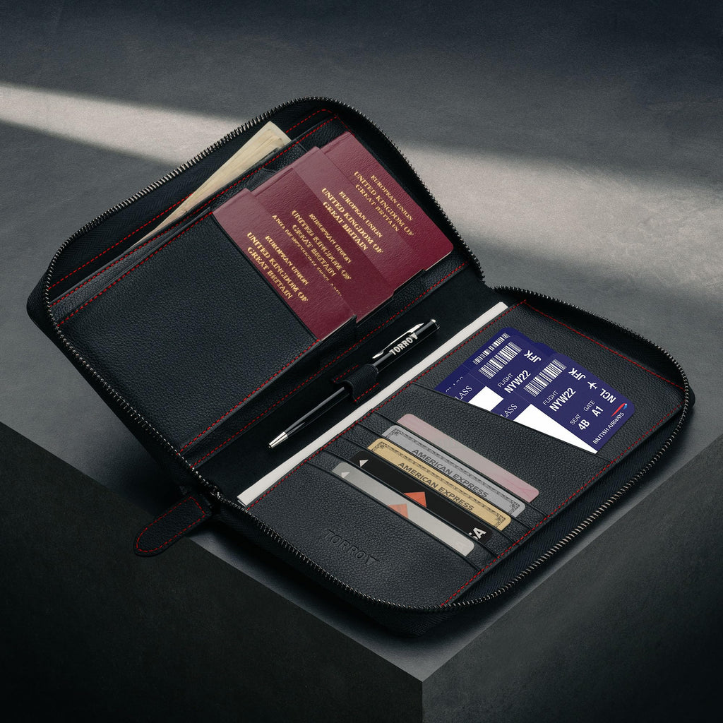 RFID Leather Family Travel Wallet & Passport Organizer