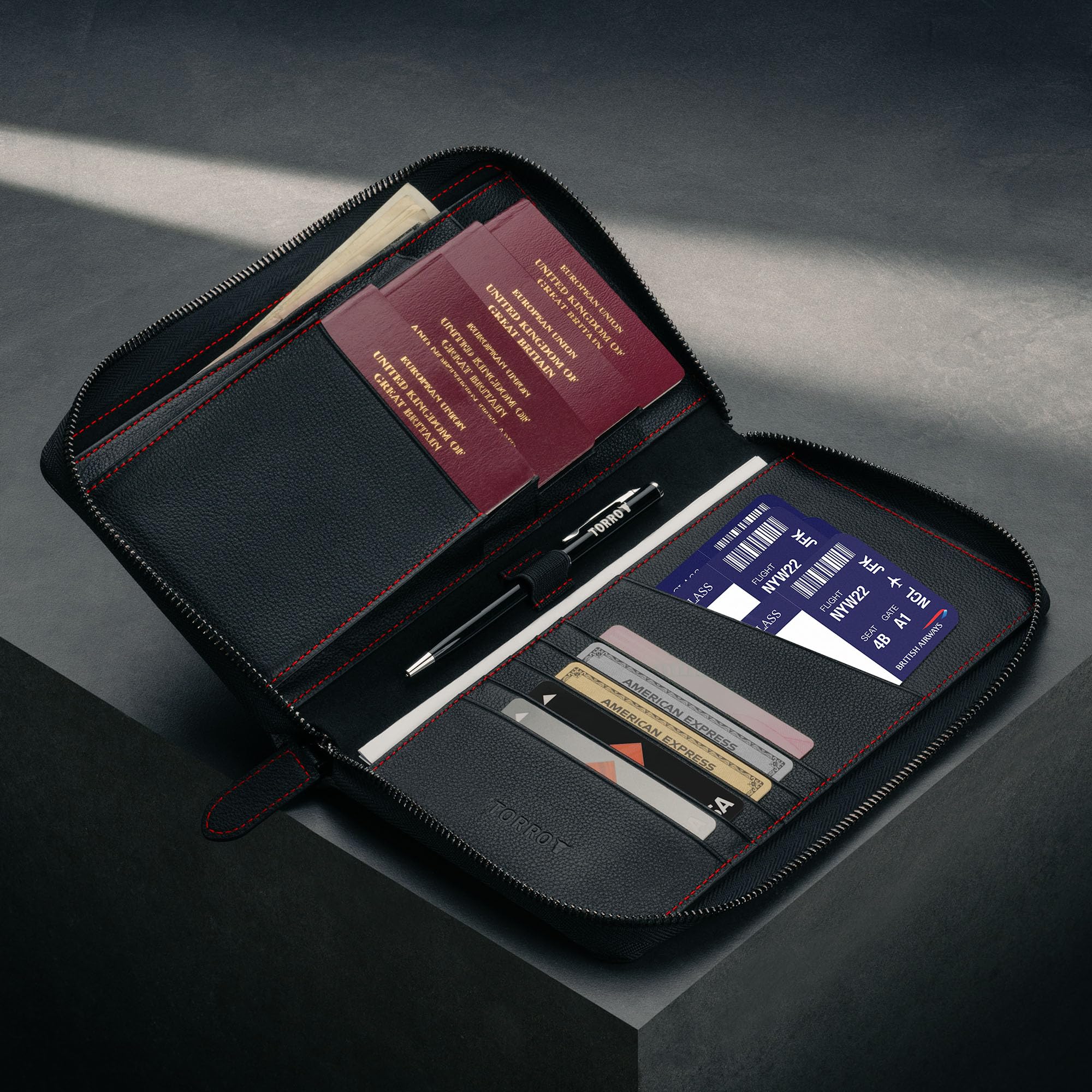 RFID Leather Family Travel Wallet & Passport Organizer