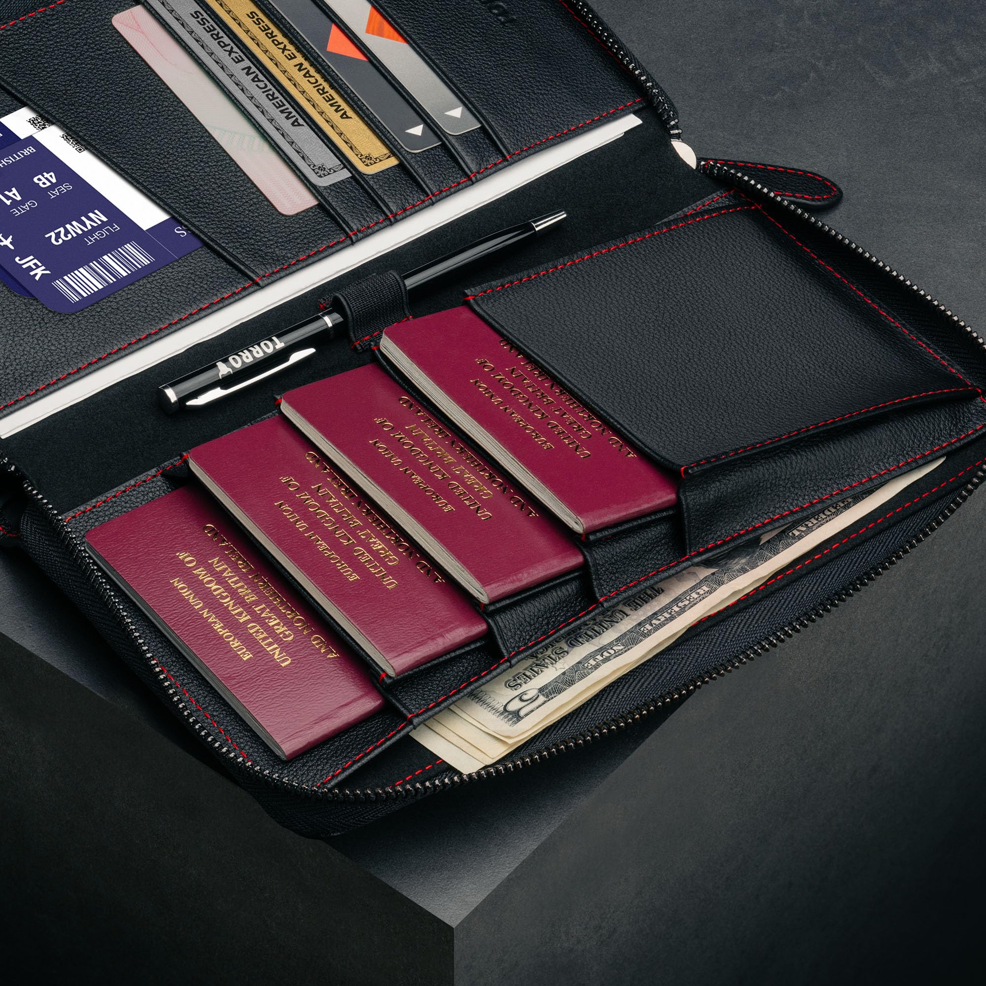RFID Leather Family Travel Wallet & Passport Organizer