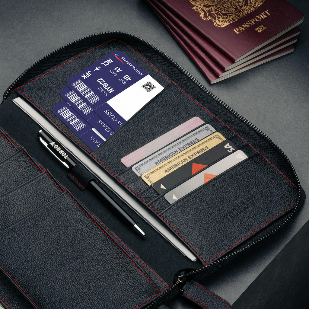 RFID Leather Family Travel Wallet & Passport Organizer