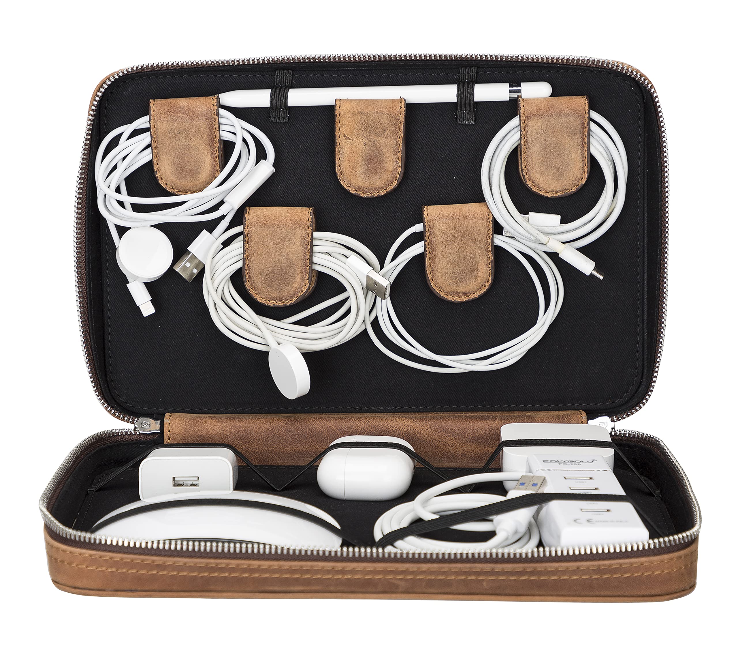 Full Grain Leather Travel Cable Organizer