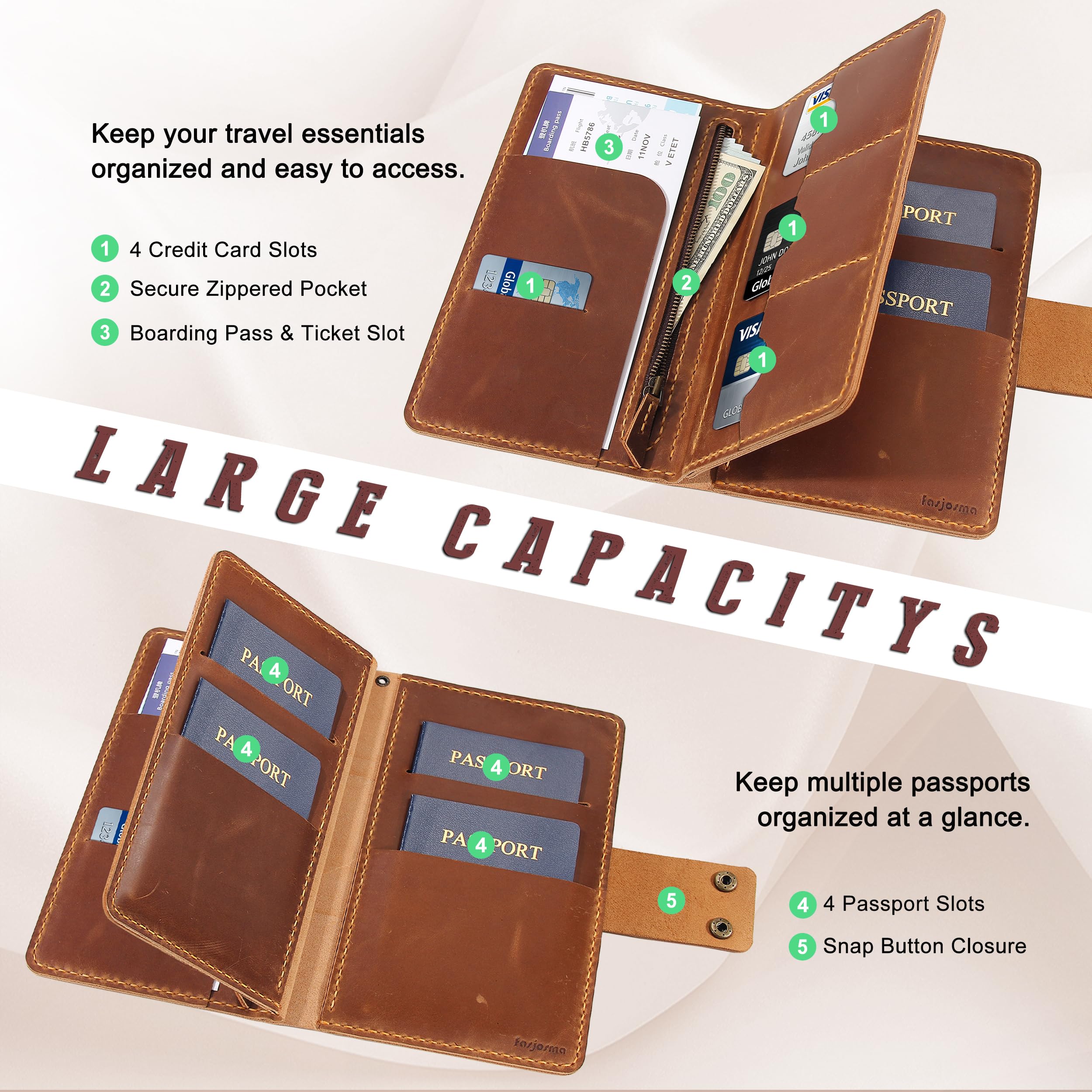Handmade Leather Family Passport & Travel Document Organizer
